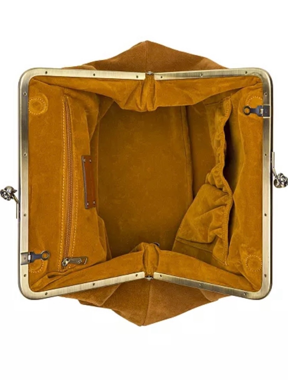 Patricia Nash Cognac Suede Frame Satchel with Brown Leather Strap - Picture 5 of 10